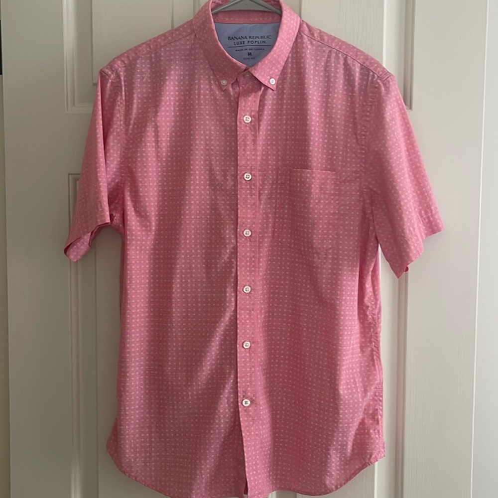 Banana Republic Slim 100% Luxe Poplin Cotton Short Sleeve Button Down Size Med